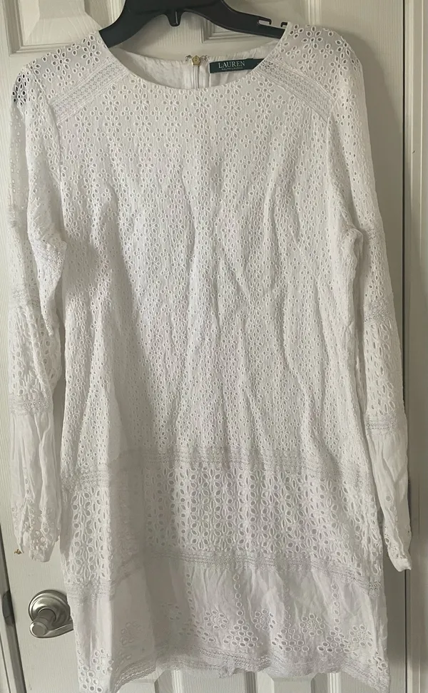 RALPH LAUREN White Cotton Voile Floral Eyelet Dress Size 10, $55, B53 - Image 2