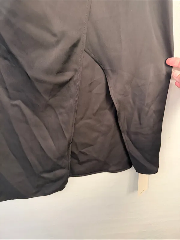 HALARA Black Satin Draped Midi Skirt faux wrap size 12 - Image 2