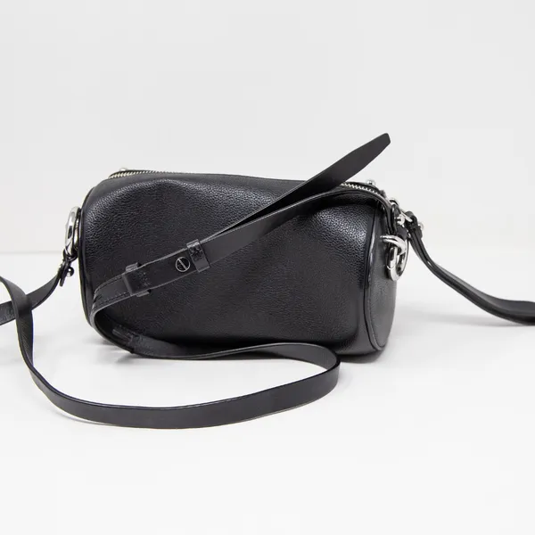Rebecca Minkoff Barrel Circular Long Genuine Leather Crossbody Purse Bag Black - Image 4