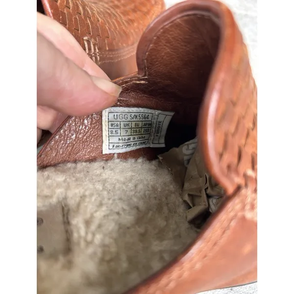 UGG‎ Australia 5564 Woven Leather Shearling Lined Heeled Mules Brown Womens 8.5 - Image 9