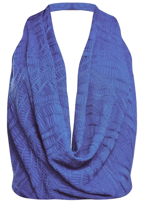 Electric Blue Textured Cowl Neck Blouse - Image 6