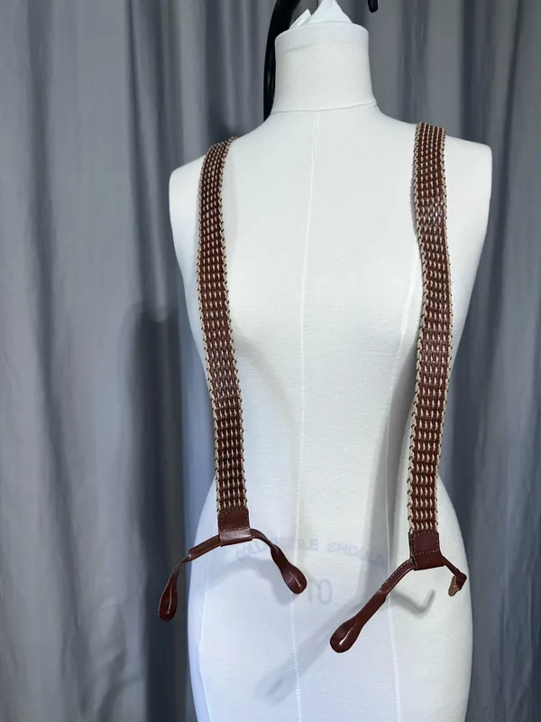 Banana Republic Suspenders Leather/Twine Brown Classic Woven Braided Braces - Image 3