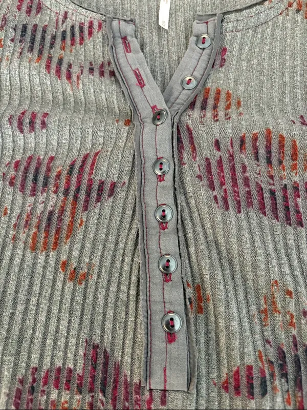 Free People Layer Me Floral Ribbed Henley Top Women’s Size Medium - Image 4