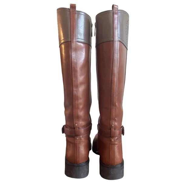 Tory Burch Daniela Cognac Leather Riding Boots Lug Sole Logo 10.5 - Image 3