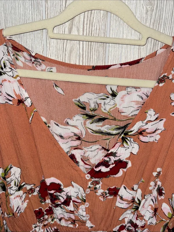 Rust Floral V-Neck Smocked Midi Dress - Image 2
