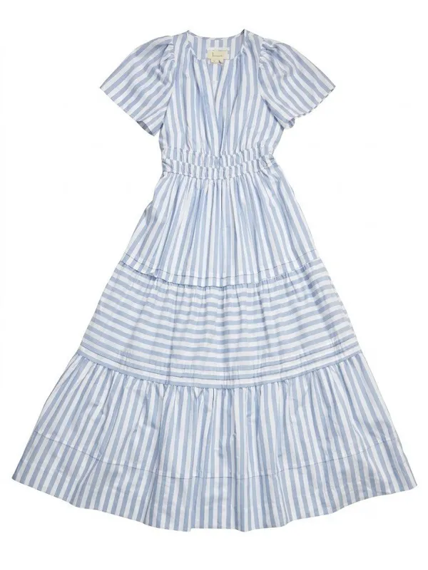 NWT Anthropologie Somerset Maxi in Sky Blue White Striped Cotton Tier Dress S - Image 3