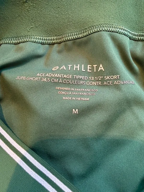 Athleta Ace A Lined Tipped Skort Tennis Skirt Green with White Size Medium - Image 7