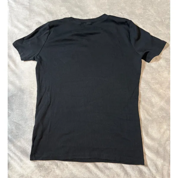 Zara Women Black Short Sleeve Ribbed‎ Shirt Size Medium Basics Crew Neck - Image 5