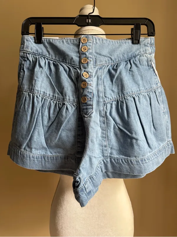 Risen Elastic Light Blue Denim Button-Front Slouchy Shorts NWT - Image 3