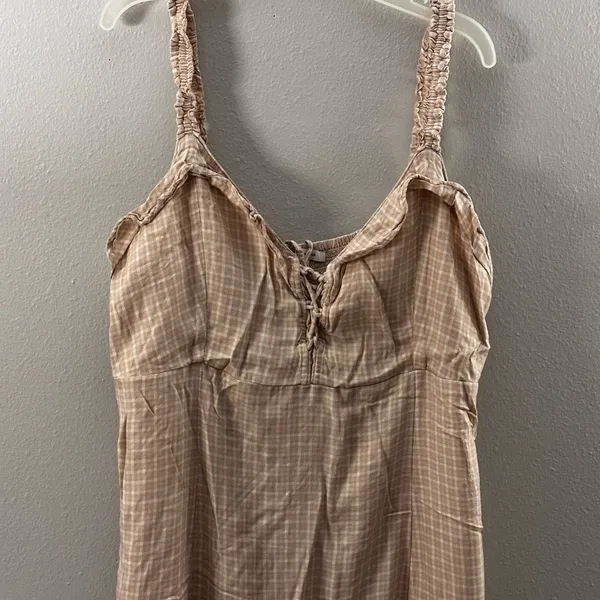 American Eagle Women‎ Beige Plaid Mini dress size L - Image 2