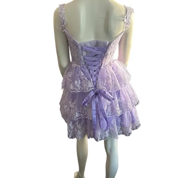Sweetheart Neck Tiered Ruffle Hem Dress Purple 0 NWT - Image 4