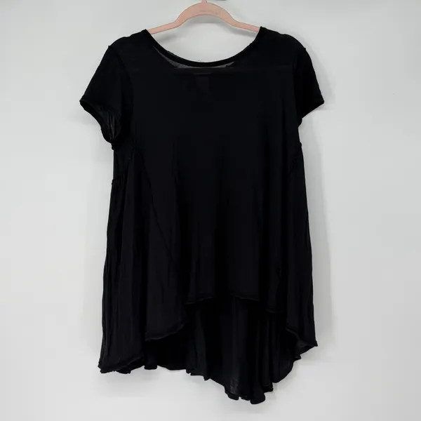 We The Free Free People Black Pima‎ Cotton Modal High Low Peplum Top Size M - Image 2