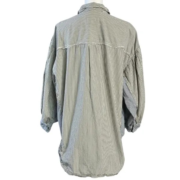 Free People Oversized Happy Hour Oxford Button Down Shirt Small Preppy Stripes - Image 8