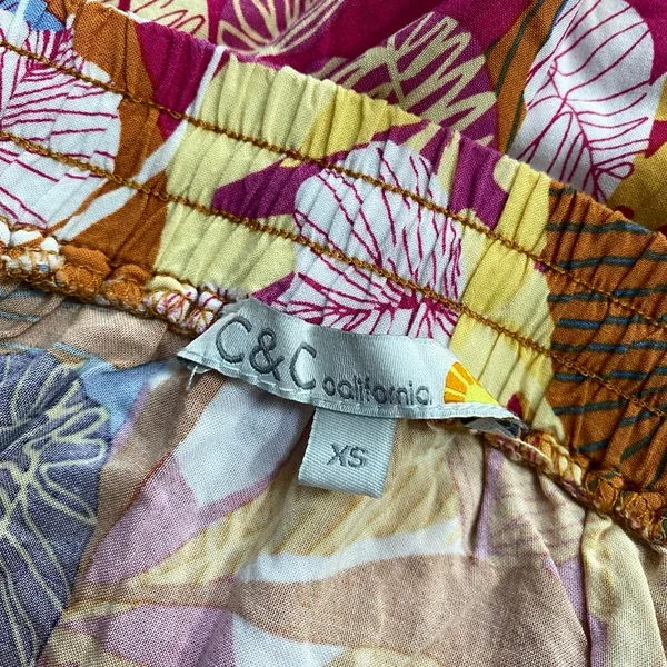 C&C California Tropical Floral Orange Yellow Shell Drawstring Tiered Skirt - Image 5