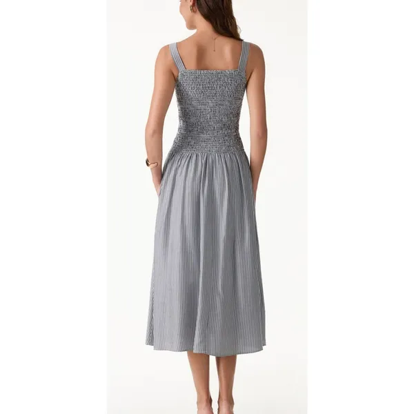 OGL Move Stripe Square Neck Smocked Midi Bra Dress Gray White Size L NWOT - Image 2