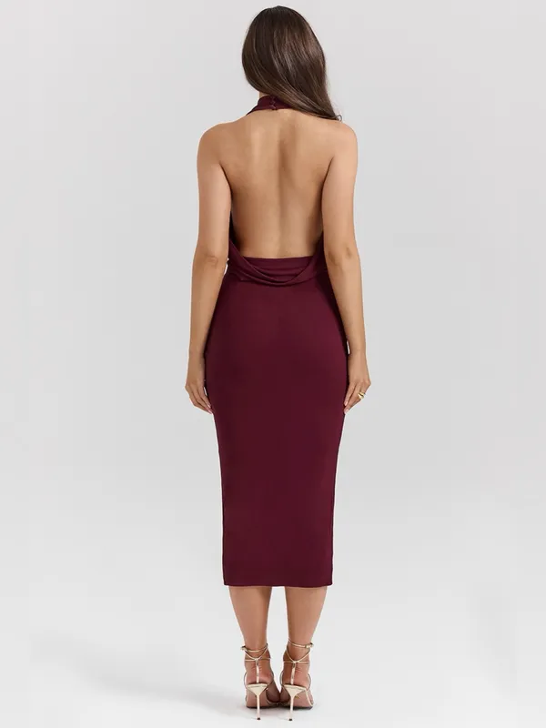 House of CB Florentina Merlot Draped Midi Dress L - Image 6