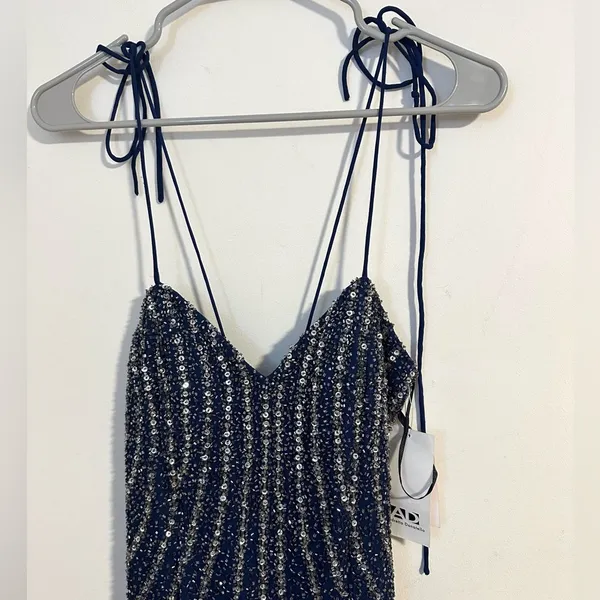 NWT Andretta Donatello SILK vintage beaded embellished navy gown whimisoth - Image 2