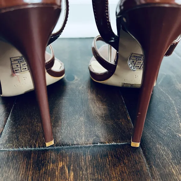 Chantria Brown Patent Square Toe Thong Slingback High Heels SIMMI London 6 - Image 3