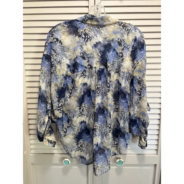 Free People Floral Sheer Long Tab Sleeves Blouse Size XS Button Up Pockets - Image 5