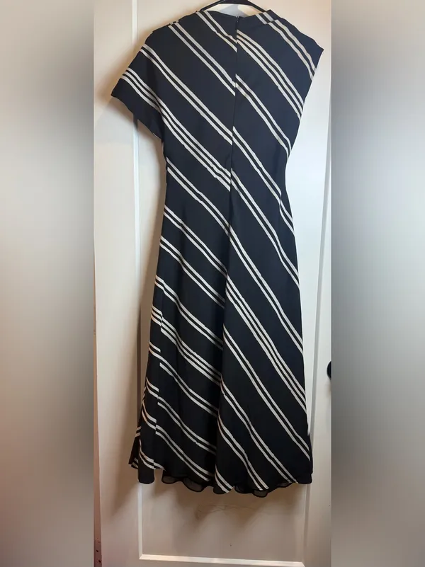 Mango Draped Striped Midi Dress Black White Italian‎ Fabric Size US 4-Small - Image 8