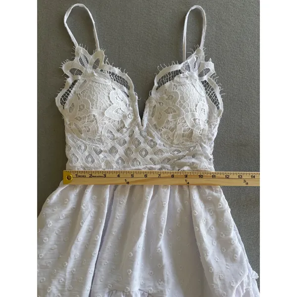 rue21 Dress Small White Lace‎ Swiss Dot Tiered Ruffle Mini Boho Coquette - Image 8
