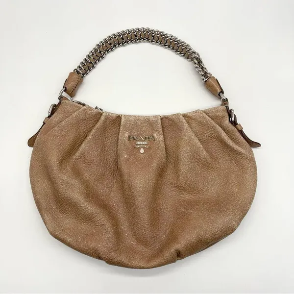 Prada Chain Cervo Lux Leather Cammeo Beige Pink Shoulder Handbag - Image 2