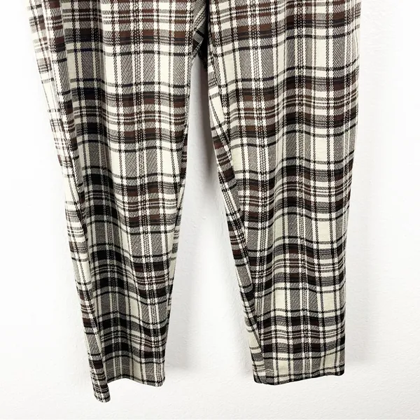 FREE PEOPLE Brown Cream Plaid High Rise Trouser Pants XS Boho Preppy Casual - Image 6