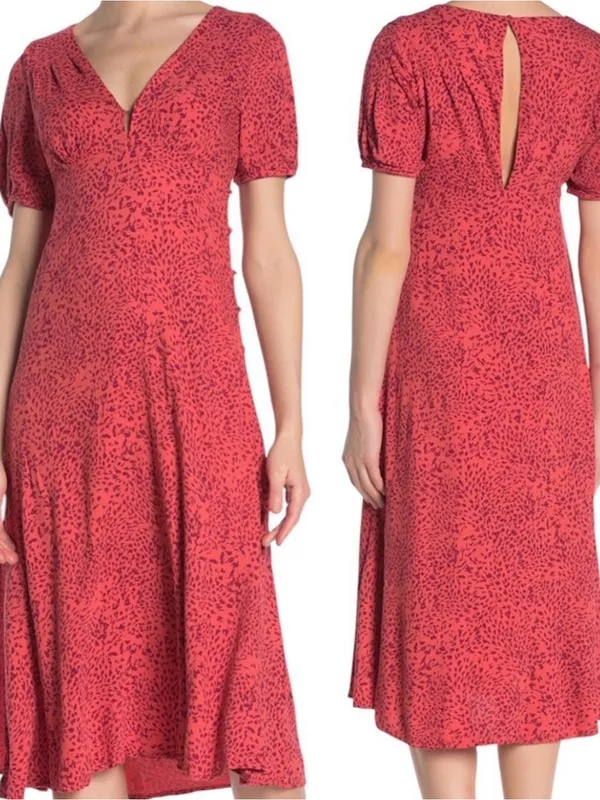 Free People Looking For Love Midi Dress Flame Combo V Neck Keyhole Back 8 - Image 2