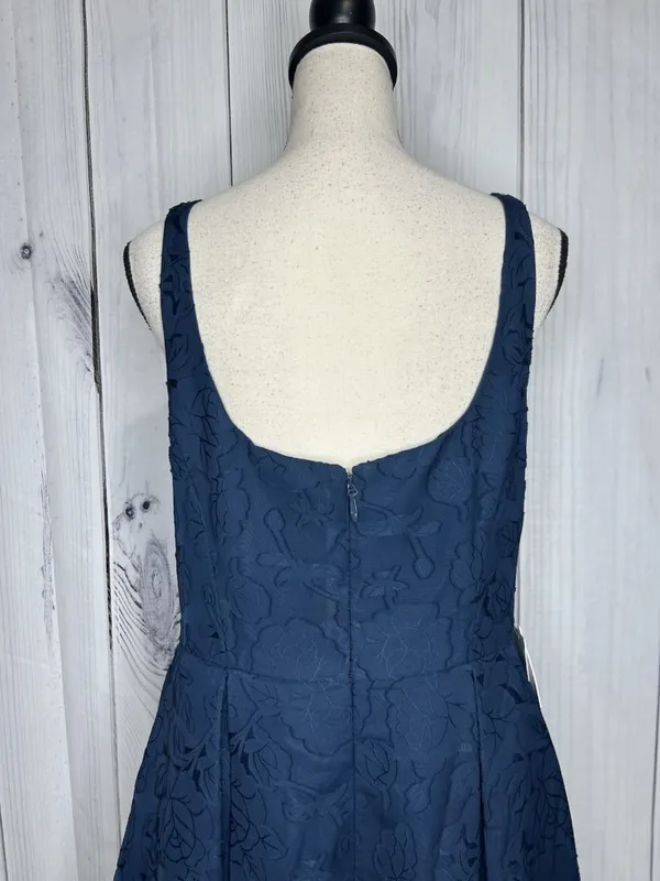 Azazie Atelier Amalie Dress Navy Blue Sz 12 Floral Jacquard Sleeveless Gown NEW - Image 9