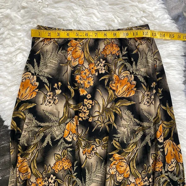 Coldwater Creek Black Midi Orange Brown Floral Skirt Dark Grunge Cottagecore - Image 6