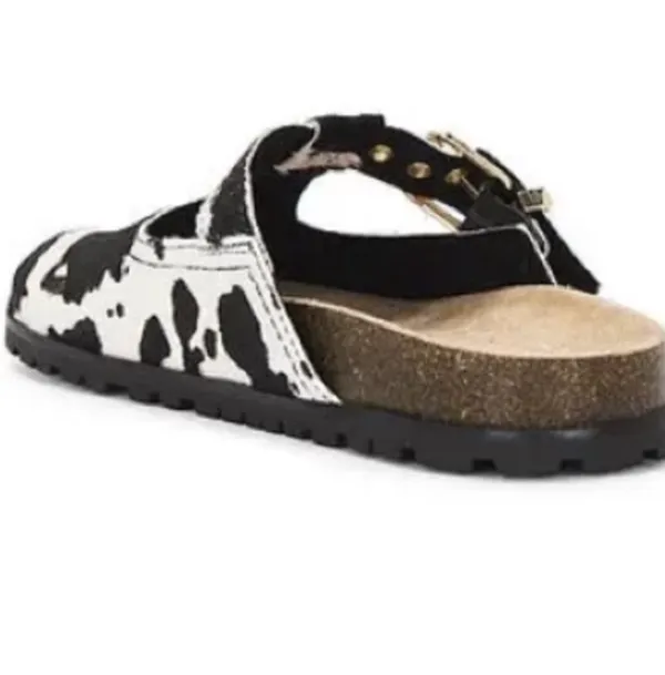 Steve Madden 'Atticus' Black & White Cow Print Calf Hair T-Strap Buckle Clogs - Image 3