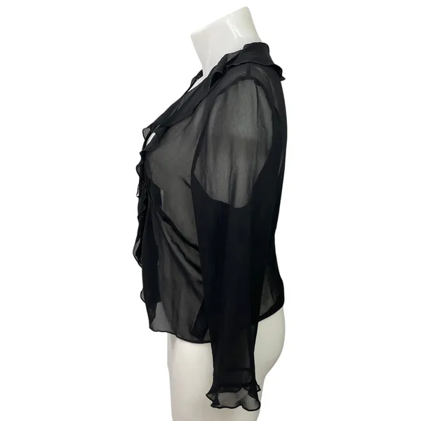 Aritzia Wilfred Black Long Sleeve Chiffon Sheer Ruffles Tie Front Blouse Top XL - Image 2