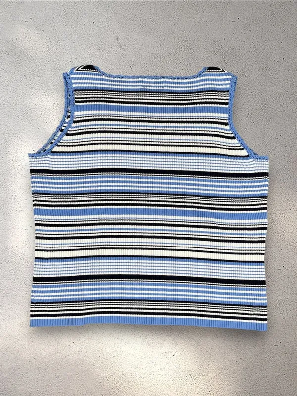 VTG St. John's Bay Top Women's L Blue Striped Sleeveless Fairy Indie Grunge Y2K - Image 4