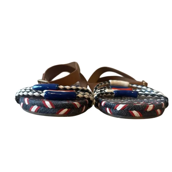 Tory Burch Beaded Espadrille Sandals Red‎ White Blue 7 Nautical - Image 3