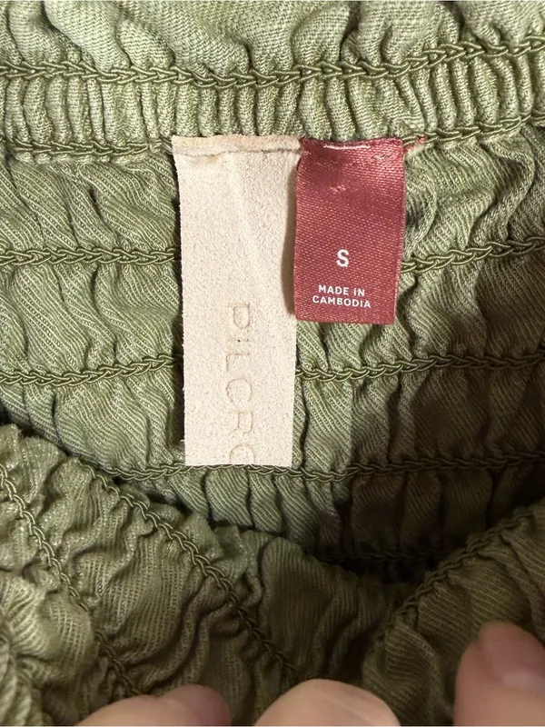 Anthropologie Pilcro Olive Green Smocked Pocket Romper - Image 3