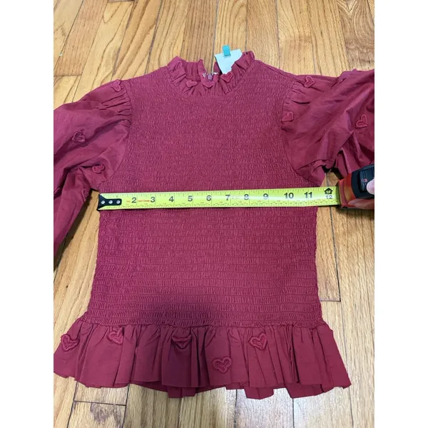 Farm Rio 3D Heart Smocked Red Blouse Size XS - Image 9