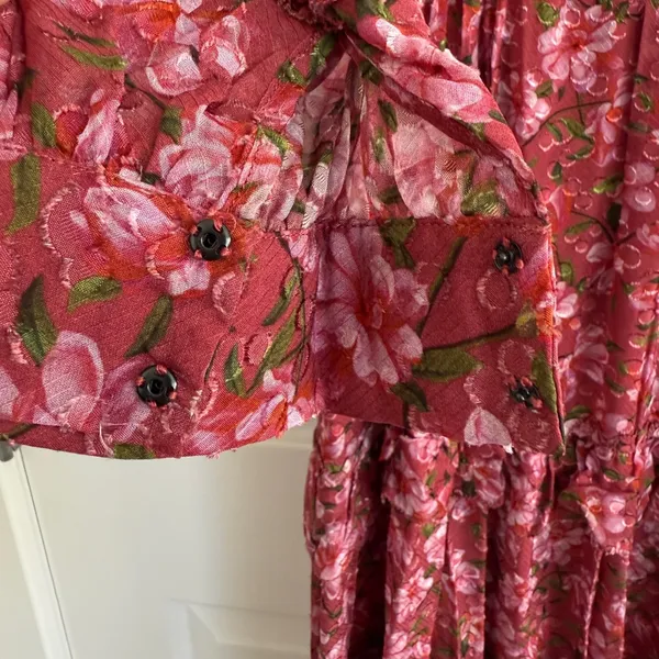 Sachin & Babi Ronnie Long Sleeve VNeck Ruffle Printed Midi Dress Size 4 Pink NWT - Image 9