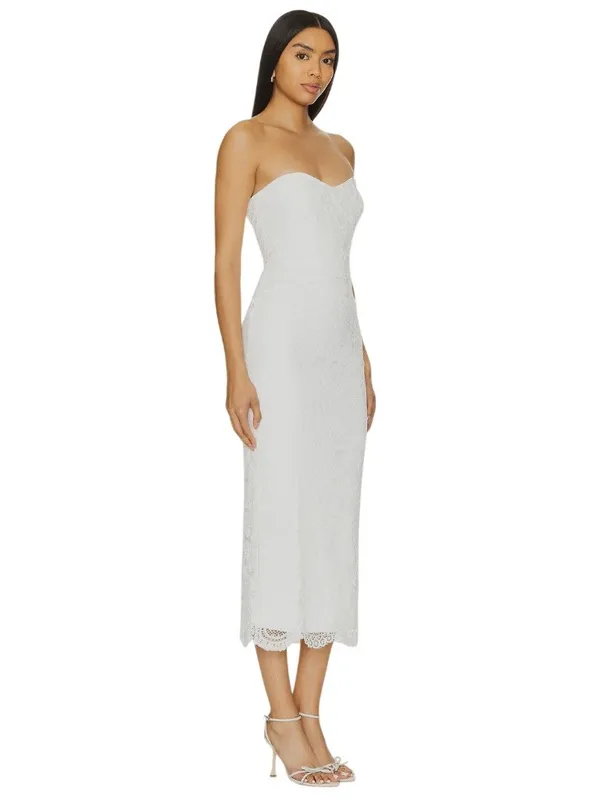 Bardot Kayleigh Midi Dress in White 2 New Womens Lace Strapless - Image 3