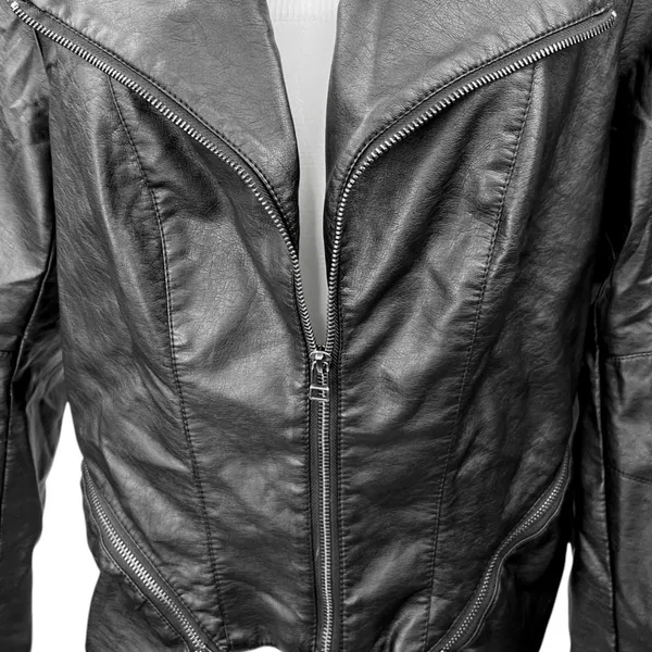 City Chic Women's Black Faux Leather Vegan Full Zip Biker Moto Coat Jacket Sz S - Image 3