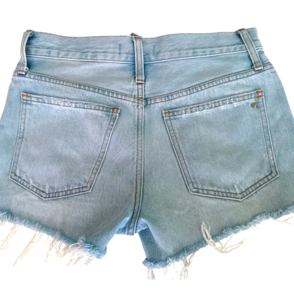 Madewell Relaxed Denim Short Multi Button Fly Frayed Edges Raw Hem Light Wash 23 - Image 6