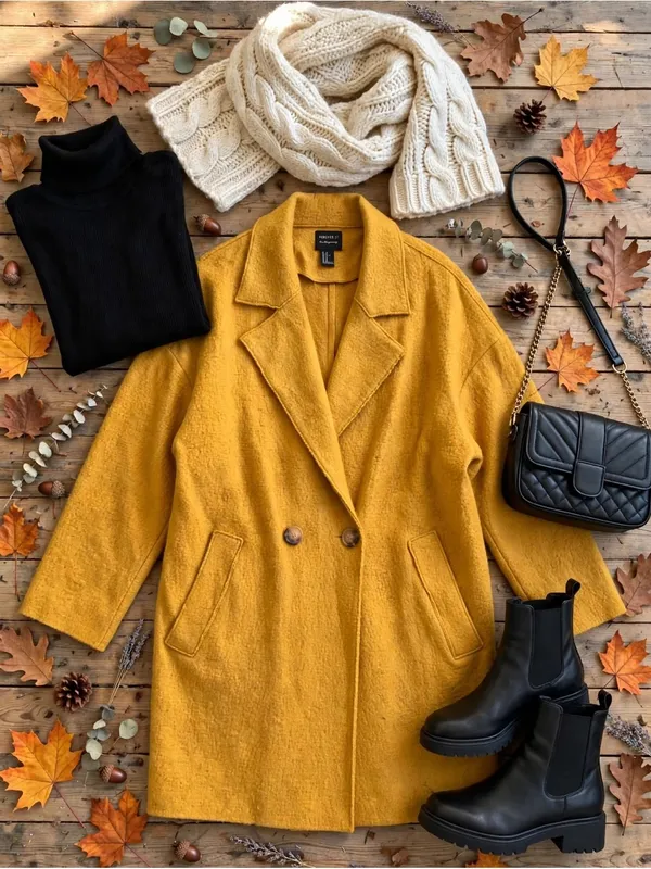 Forever 21 Contemporary Mustard Yellow Wool-Blend Double-Breasted Coat - Image 2