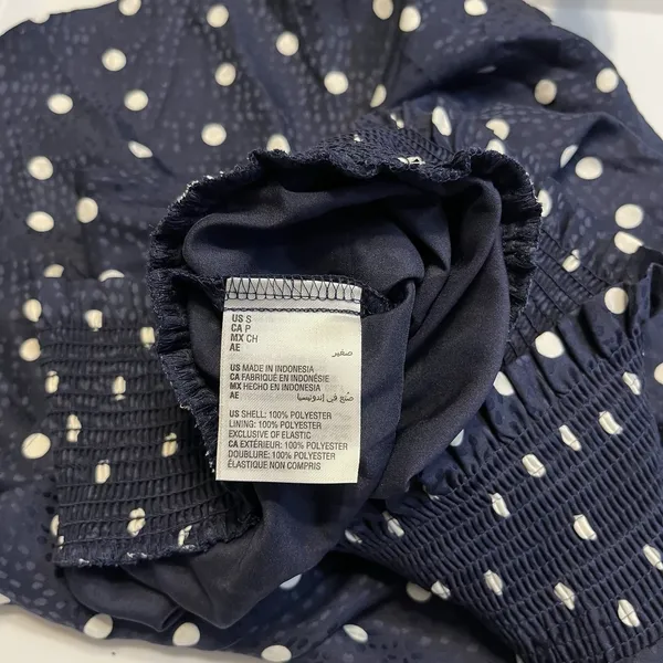 Maison Jules Polka Dot Smocked‎ Tiered Ruffled Skirt Navy Sz S Flirty Coquette - Image 5