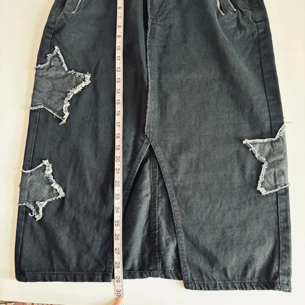 Daisy Street Star Patch Black Denim Midi Skirt Women’s Small Streetwear Y2K - Image 7