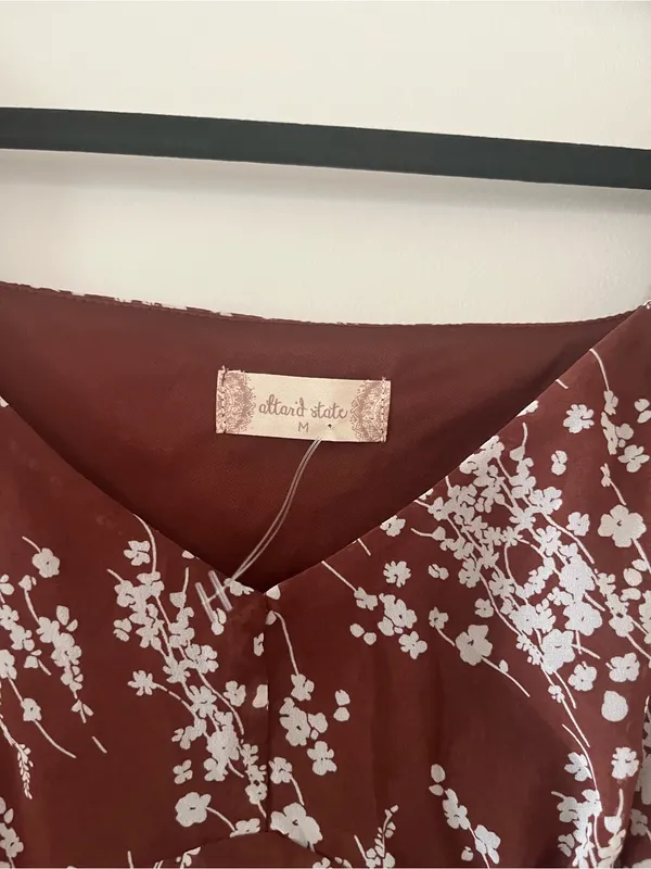 Altar'd State Brown White Floral Mini Dress Medium Fall Romantic Going Out - Image 2