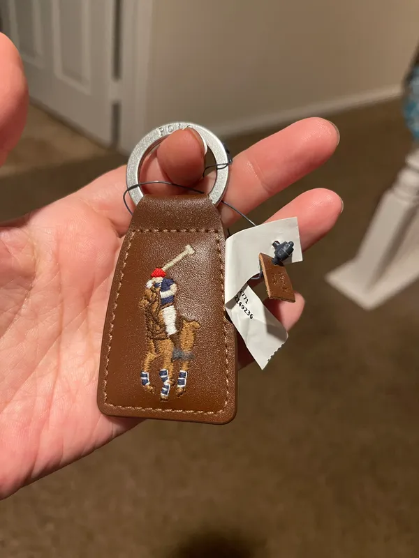 Ralph Lauren Polo Key Chain Fob Brown Multi Leather Embroidered NWT - Image 3
