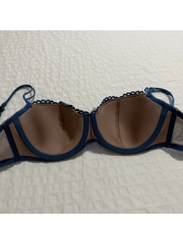 B. Tempt’d Blue Lace Bra 32DD Ciao Bella Balconette 953144 Underwire Lined - Image 4