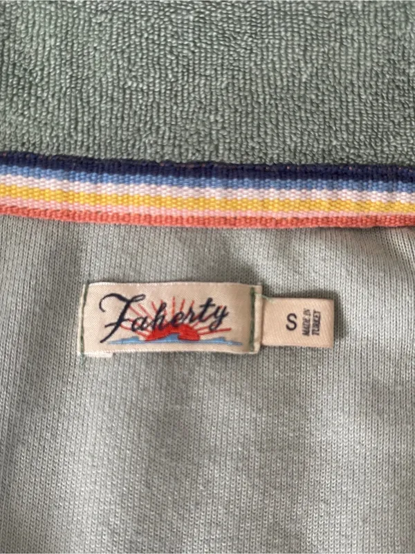Faherty Women's Cabana Towel Terry Cloth Camp Shirt Sage Green beach surf vacay - Image 4