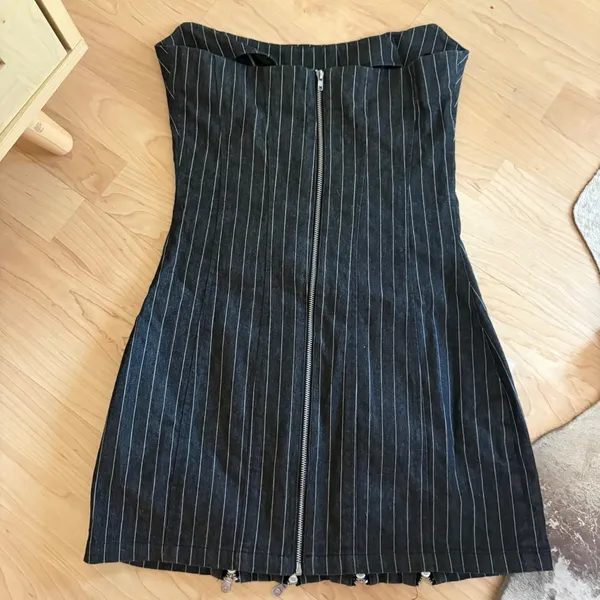 WITH‎ JEAN Mirabel Pinstripe Dress Black Mini Zipper Size Small - Image 7
