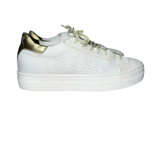P448 Thea Platform Mahlia Mixed‎ Suede Leather Sneakers Gold Heel Women's 39 8.5 - Image 4