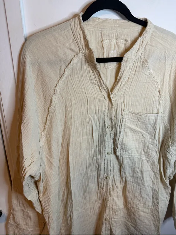 Aerie Beige Gauzy Cover Up Shirt - Image 8